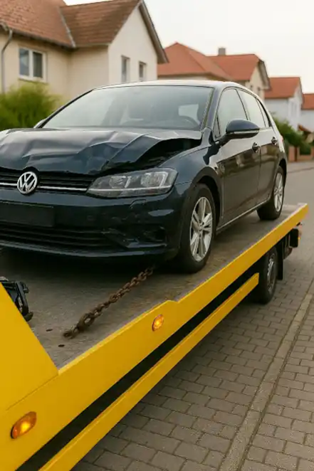 Ein defektes Auto wird für den Autoankauf in Göttingen abgeschleppt, um den Verkaufsprozess zu starten.